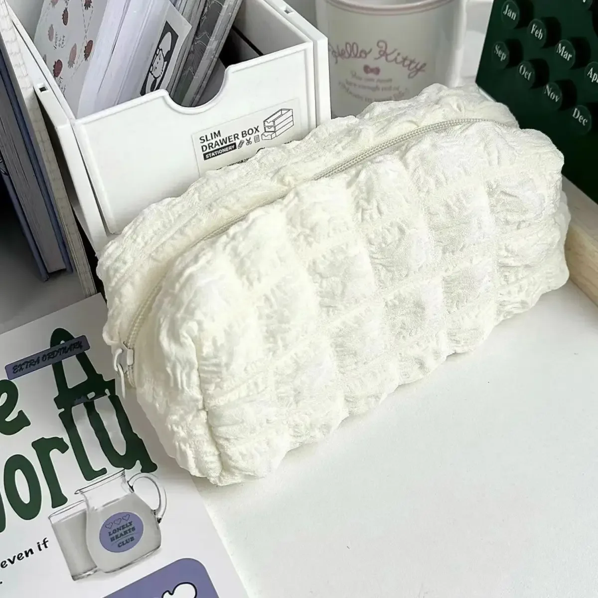 Cream Puff Pencil Pouch High-color Value Large Capacity Cloud-like Soft Simple Dirty Durable Stationery Bag Pencil Case Gift