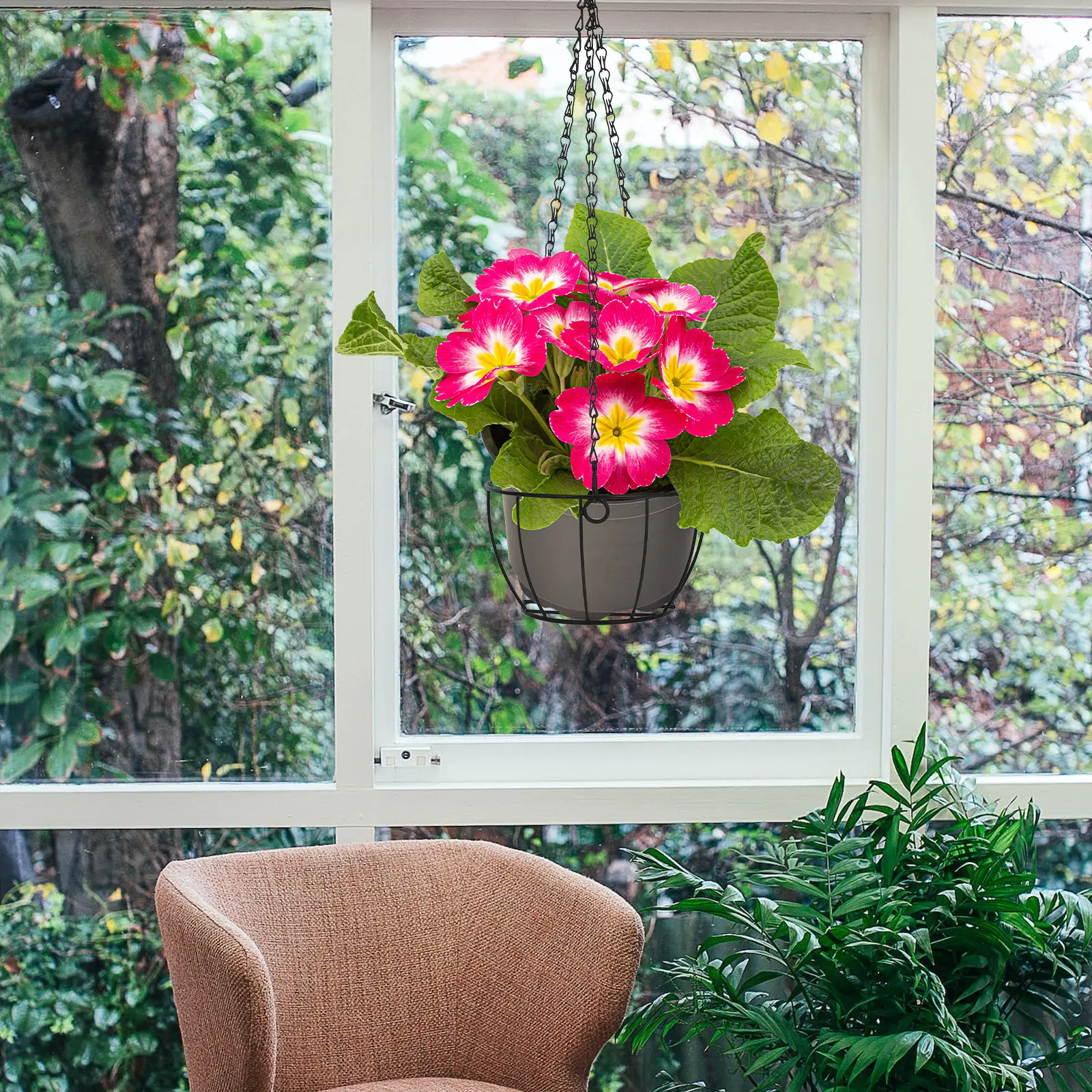 Metal Hanging Basket Chain Balcony Flower Pot Holder Round Wire Planter Basket Indoor Outdoor Use Balcony Pot Holder