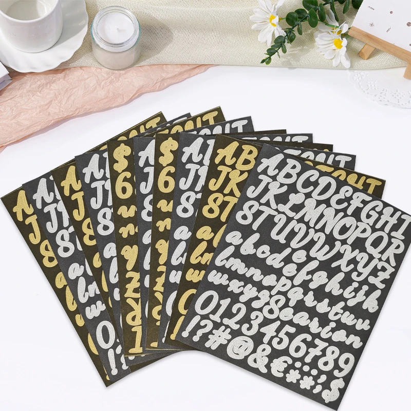 

10 Sheets Gold Silver Glitter Letter Stickers DIY Decoration Envelope Water Cup Diary Photo Album Stationery Decals Kid Toy Gift