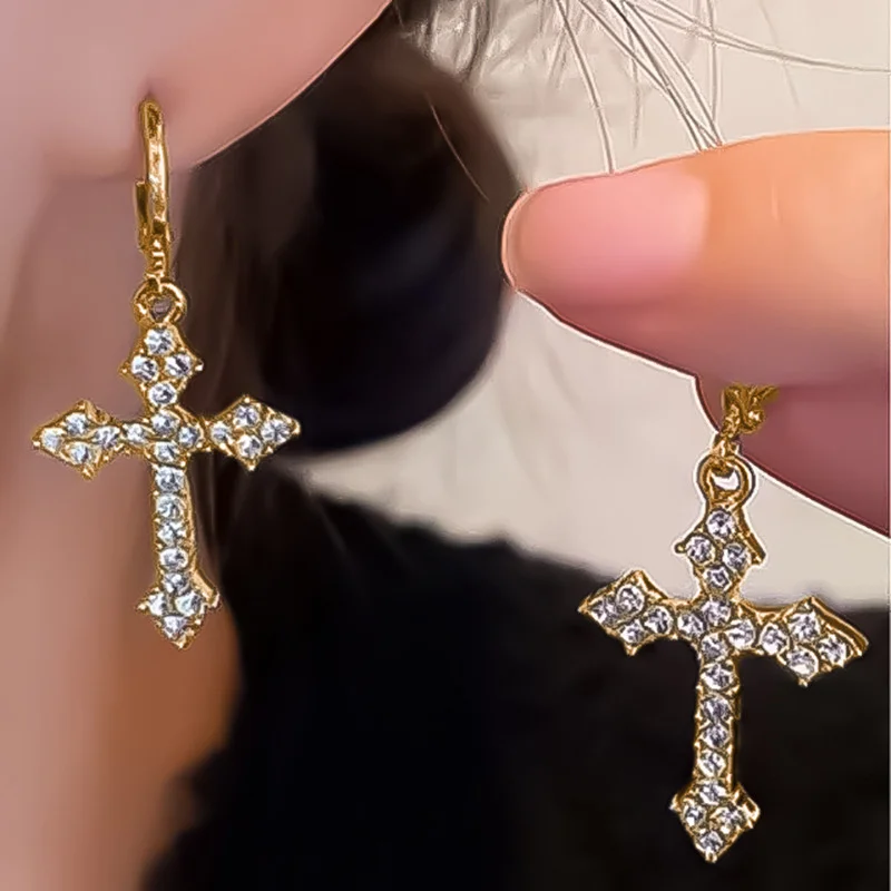 Pendientes con colgante de Cruz de circón de diamantes de imitación para mujer, pendientes de aro de gota de moda coreana, regalos de joyería para