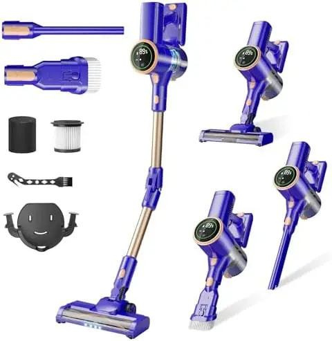 

Cordless Vacuum Cleaner 180° Bendable Wand, 8-in-1 LED Touch Screen, 1.5L Lightweight Stick Vacuum for Home