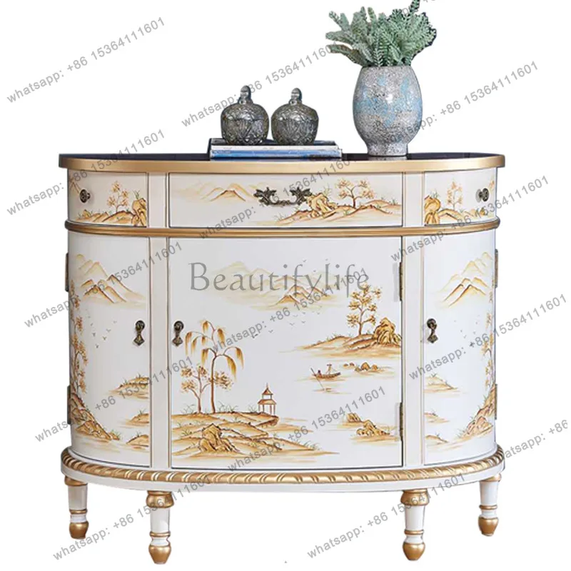 

European painted semicircular entrance cabinet American foyer decorative side cabinet