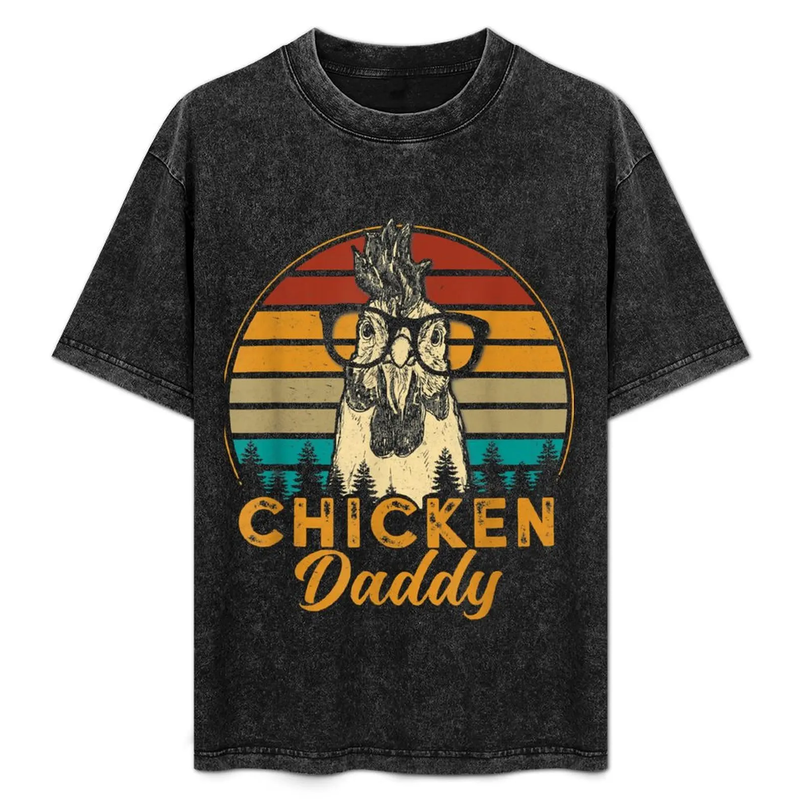 

Mens Vintage Chicken Daddy Chicken Dad Father Farmer Retro T-Shirt Casual Simple Design Short Sleeve Shirt