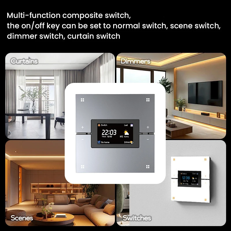 STLF Smart 4-in-1 لـ Tuya Zigbee 3.0 Scene Switch شاشة 1.9 بوصة 4-Gang Curtain Dimmer تعمل مع Google Alexa Acrylic