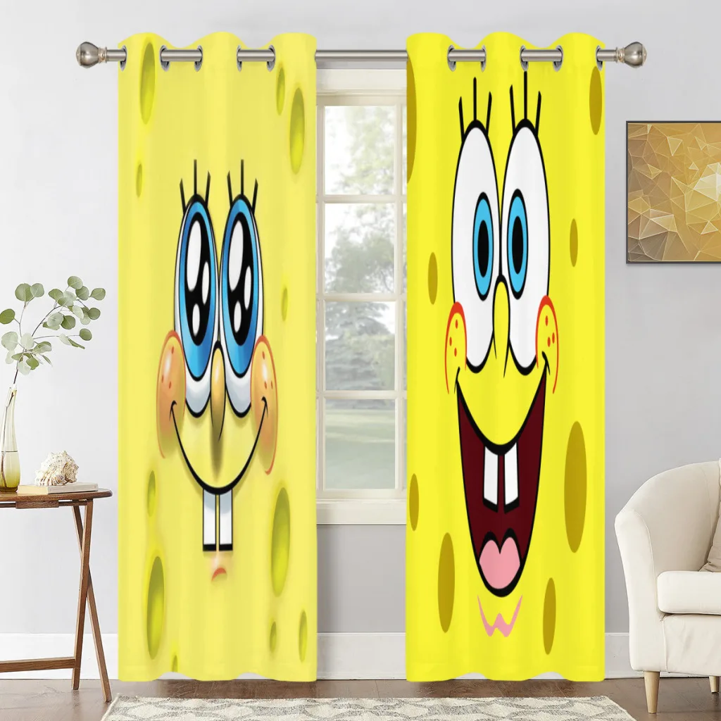 

Cute Sponge-bob Cartoon Window Curtains for Living Room Bedrooms 2 pieces Aesthetic Room Decoration