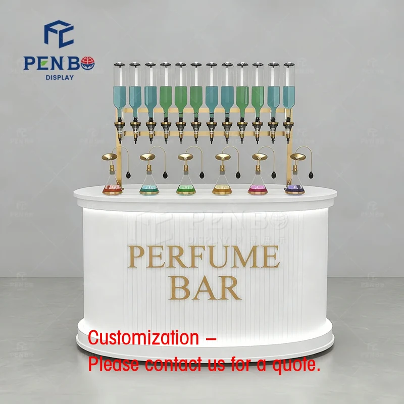 

custom.Custom Wooden Glass Perfume Display Cabinet Kiosk Counter Round Perfume bar Counters Mall Kiosk Vertical showcase Per