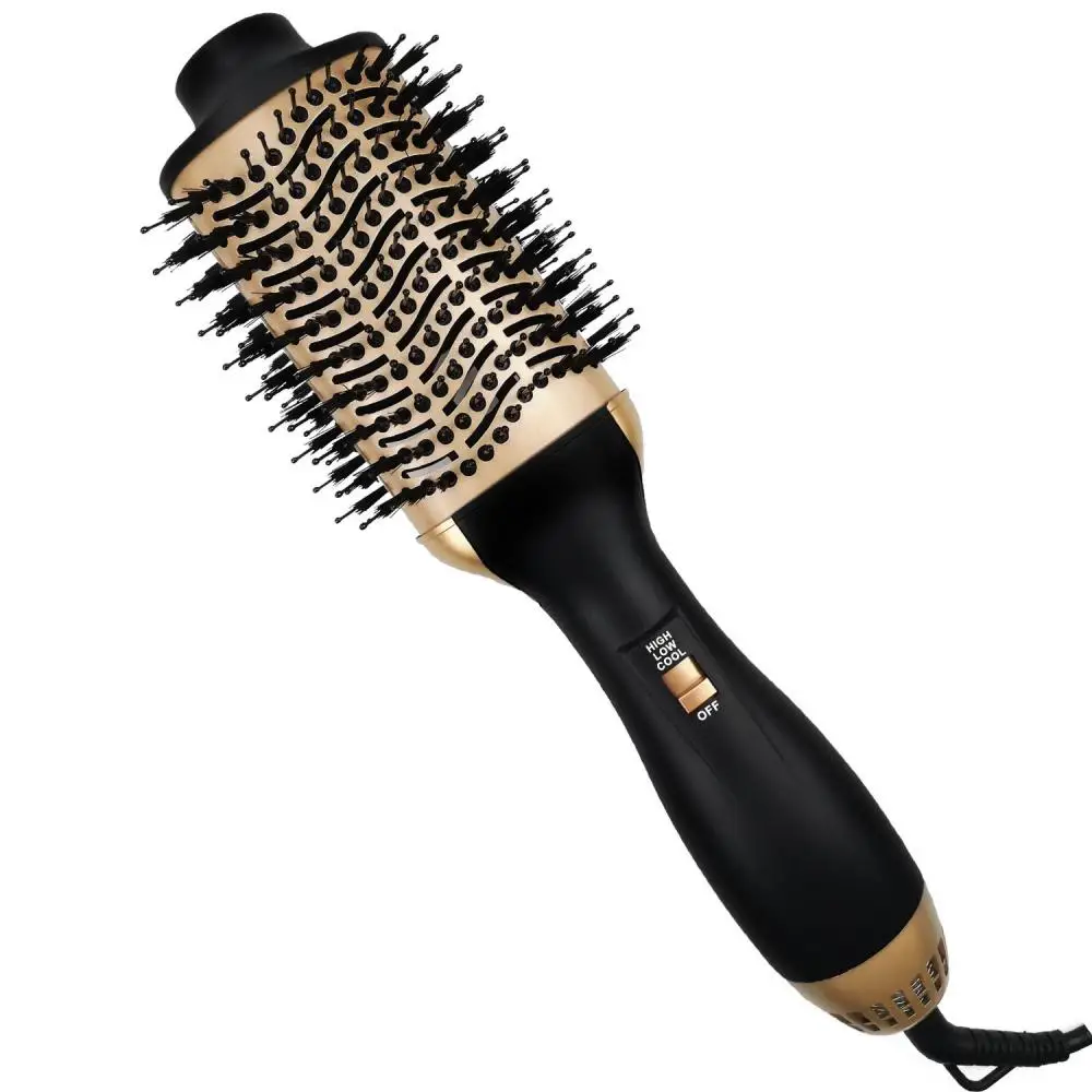 2 In 1 Hot Air Comb 1000W One-Step Hot Air Brush & Volumizer Hair Dryer Hair Styler New Black Golden Hair Straight Curler Brush