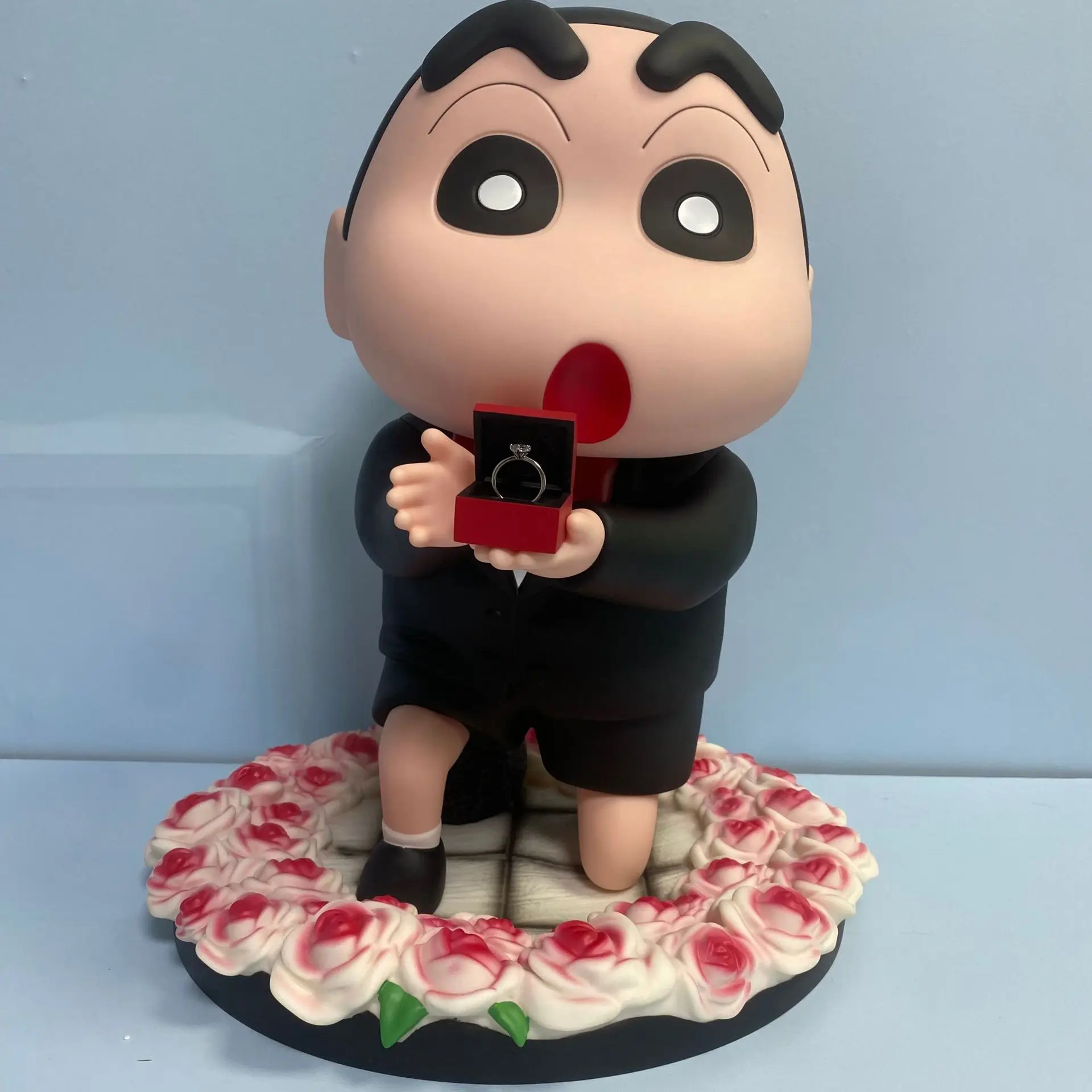 42cm Anime Crayon Shin-chan Proposal kneeling posture 1:1 action figures PVC Model Statue Toys doll Desk Decor Collection gifts