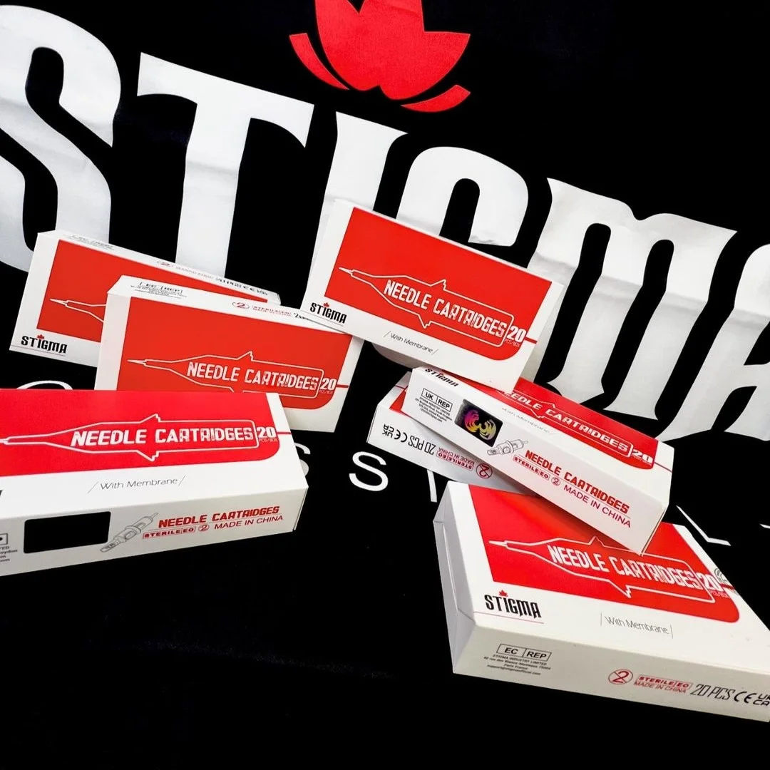 STIGMA brand tattoo needles, 20 per box, exclusively for tattoo artists, available in three models: RL, RS, and RM