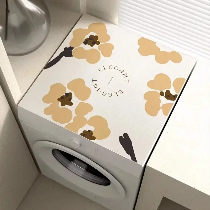 VIKAMA Gradient Thin Stripe Washing Machine Top Mat Neutral Wavy Line Print Waterproof Anti Dust Laundry Dryer Cabinet Pad