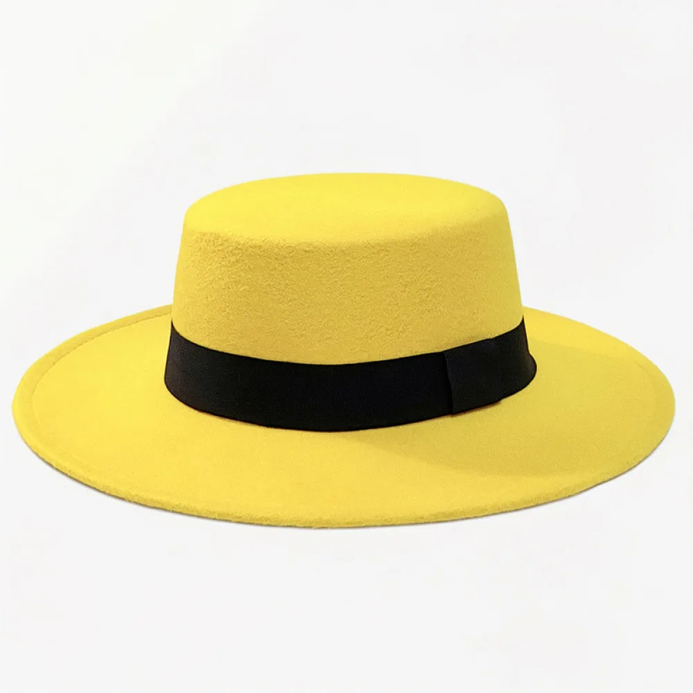 Autumn Winter Wide Brim Fedora Hat Wool Flat Top Cap Unisex British Style Hepburn Jazz Bowler Elegant Casual Daily Fedora