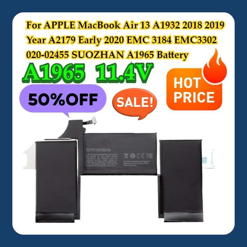 

For APPLE MacBook Air 13 A1932 2018 2019 Year A2179 Early 2020 EMC 3184 EMC3302 020-02455 SUOZHAN A1965 Battery