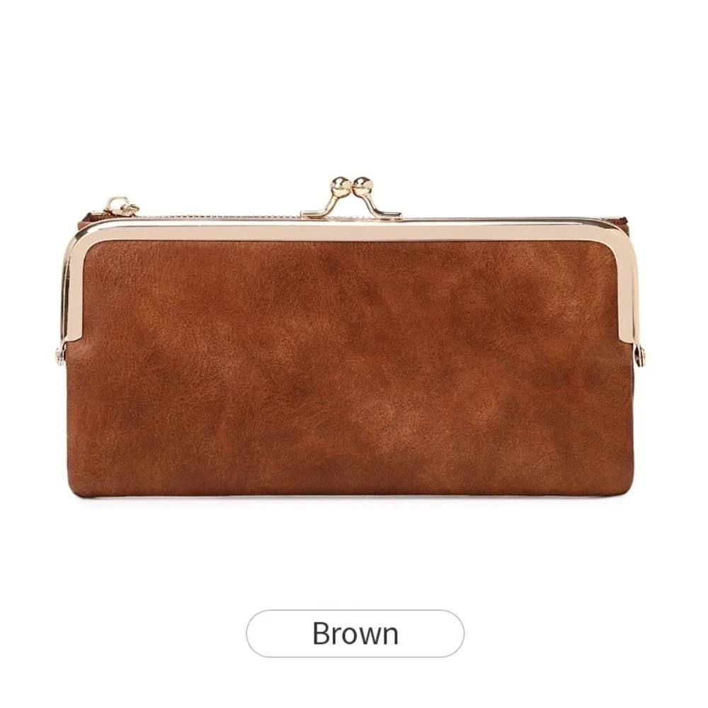 Minimalism Kiss Lock Long Wallet Multi Functional Double Fold Card Holder Solid Color Large Capacity Wallet Women