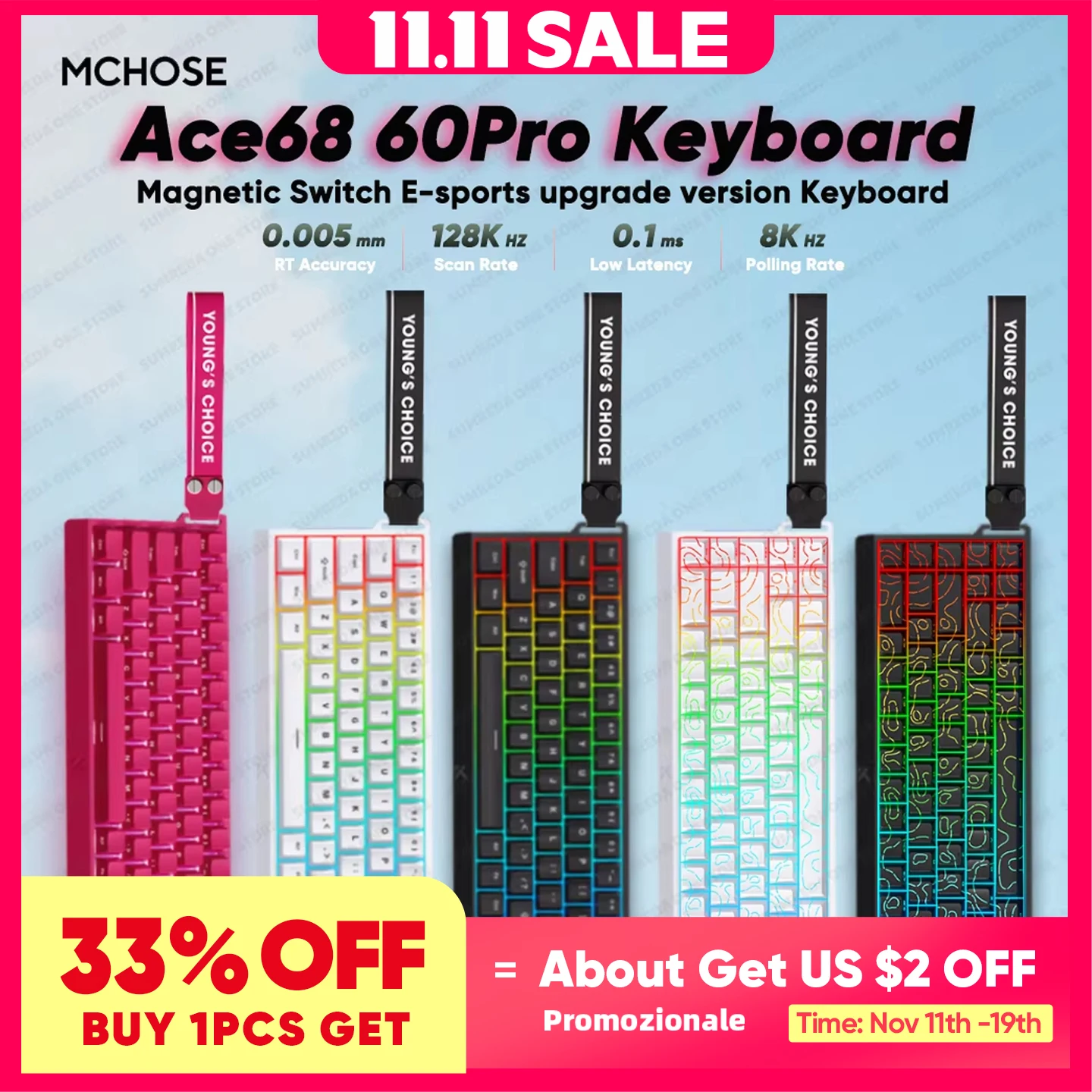 

Mchose Ace 68 Ace60 Pro Ace68 Ace60 Игровая магнитная клавиатура Проводной быстрый триггер 0,005 мм 8K Возврат 0,1 мс Игровая клавиатура