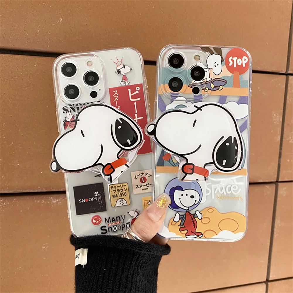 Cartoon Snoopies for Magsafe Magnetic Bracket Phone Case for IPhone 16 15 14 13 12 11 Pro Max Plus Anti-fall Clear Back Cover