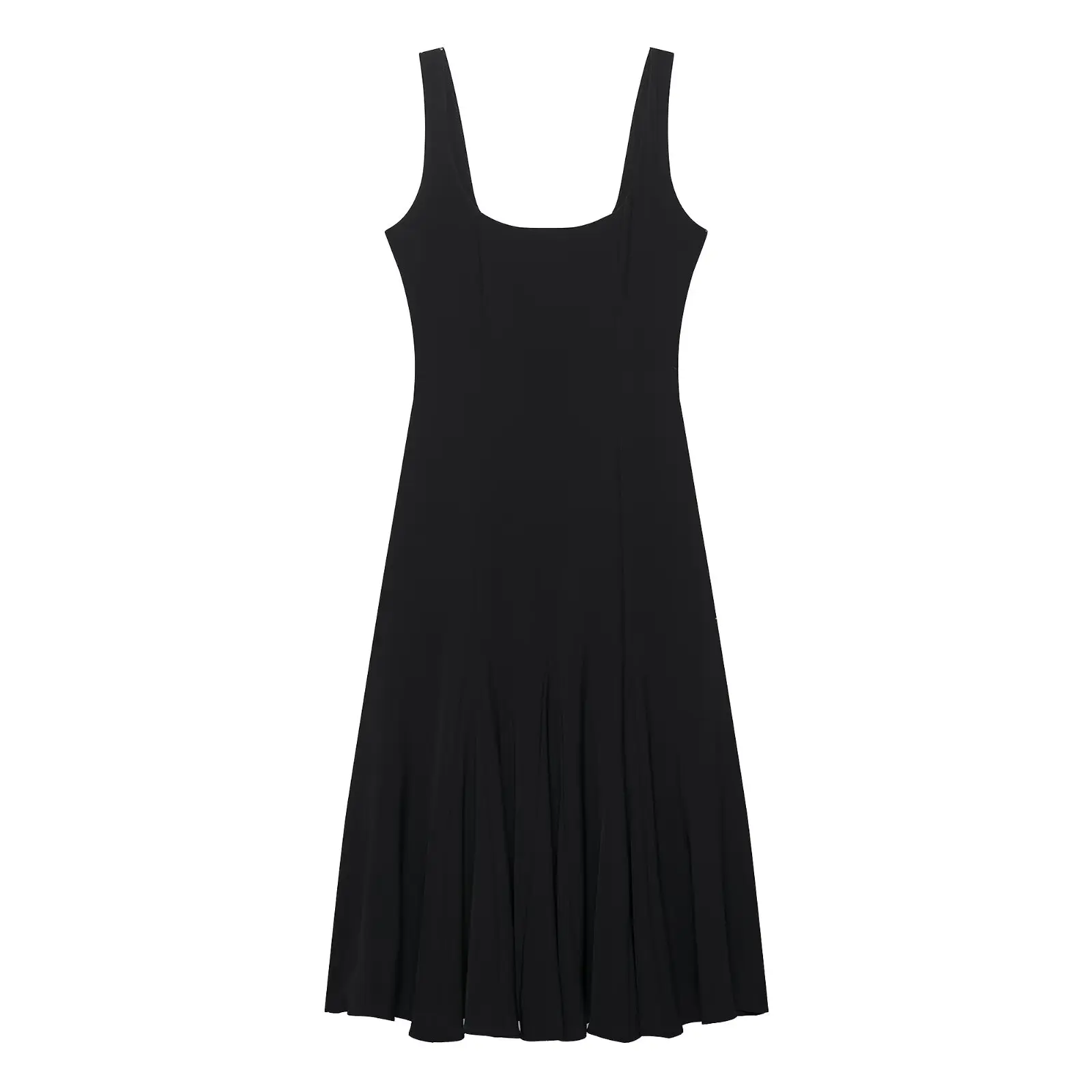 

TRAFZA Women New Fashion Temperature Square Neck Wide Shoulder Strap Midi Sling Dress Female Elegant Sleeveless Slim Long Dress