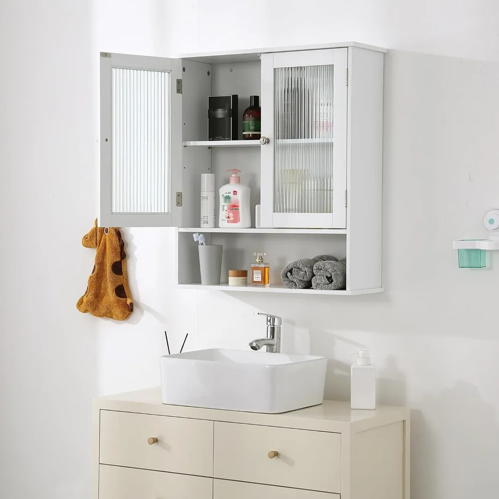 خزانة تخزين فوق المرحاض بأبواب زجاجية، وأرفف قابلة للتعديل، وخزانة طبية موفرة للمساحة لجدار الحمام #2