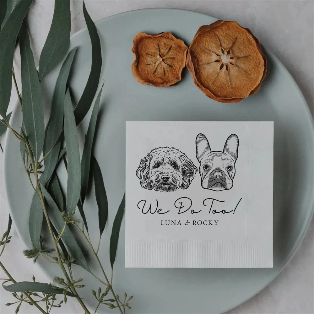 

50PCS Custom Pet Cocktail Napkins, Dog Wedding Napkins, Custom Pet Cocktail Napkins, Customized Pet Napkins, Custom Pet Portrait