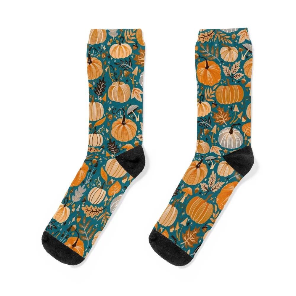 

Pumpkin Confetti – Orange on Teal Socks