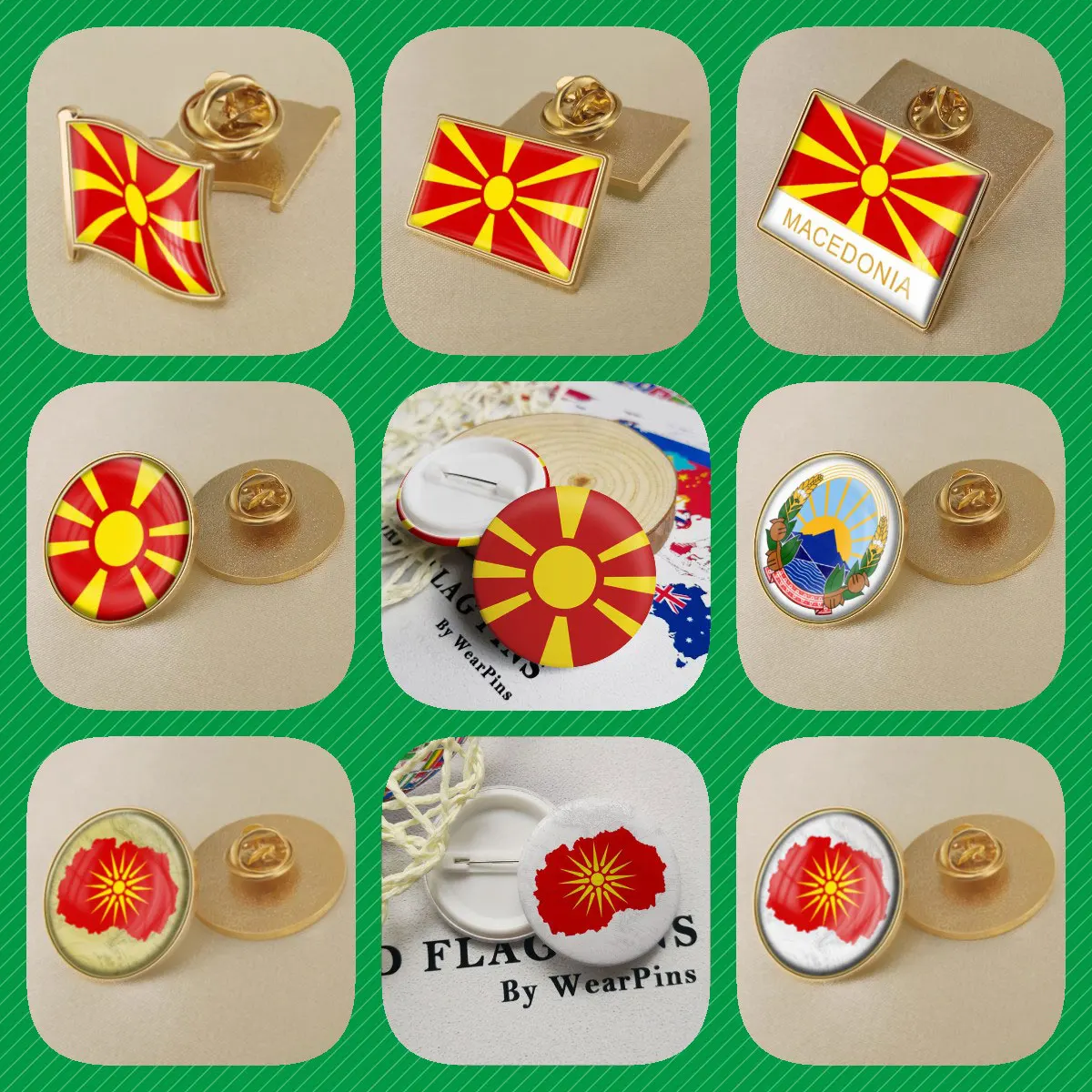 Macedonia Macedonians Map Flag National Emblem Brooches Badges Lapel Pins