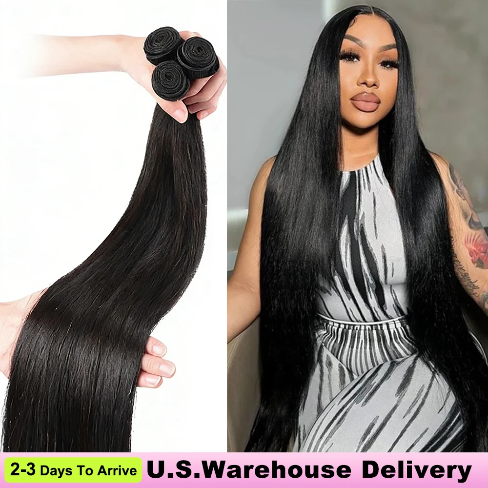 

30 32 Inch Bone Straight Bundles Human Hair 100% Unprocessed Raw Remy Hair 3 4 Bundles Brazilian Extension Double Weft For Women