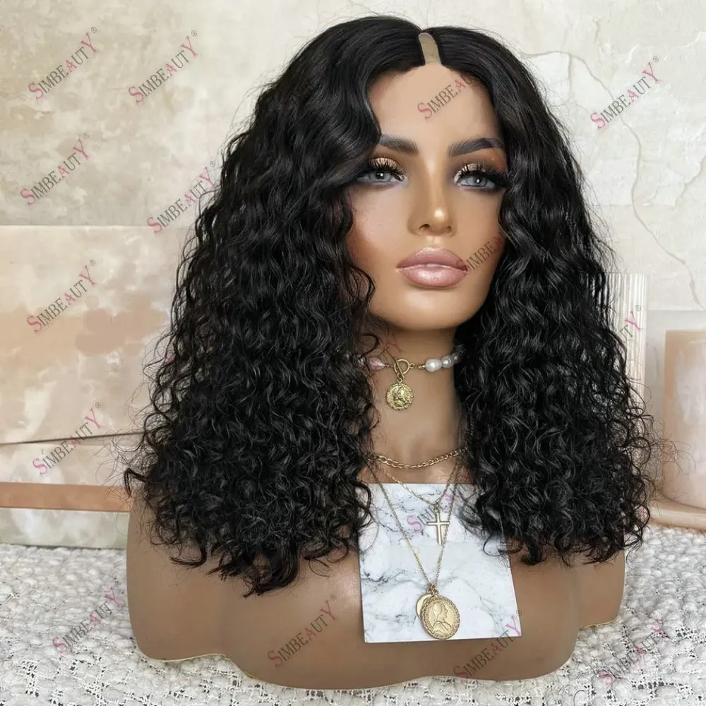 Remy Braizilian Human Hair Kinky Curly Glueless 1*4 Size U Part Wig Human Hair for Women With Clips Easy Wear Adjustable Wig