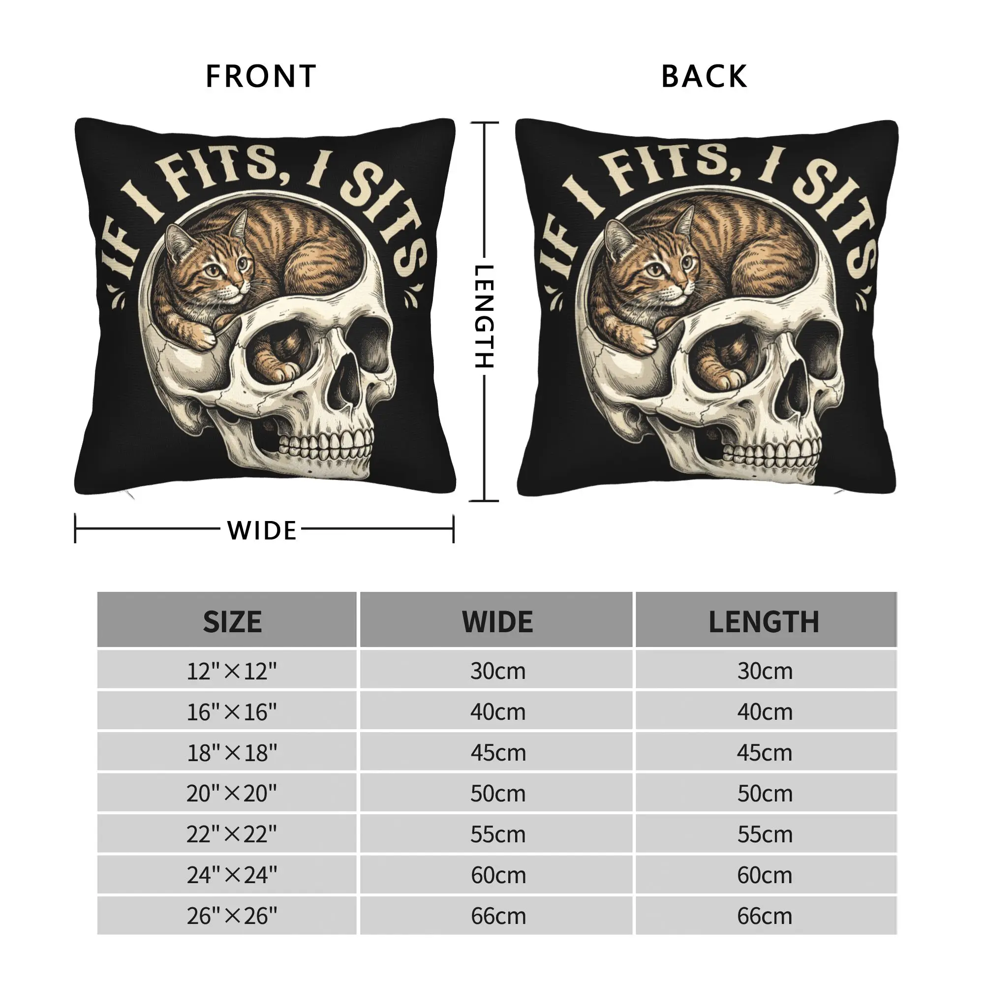Pillow Cover If It Fits I Sit Black Cat Skull Gothic Dark Humor  Retro Trendy Pillow Case For Sofa Home Decoration Pillowcases