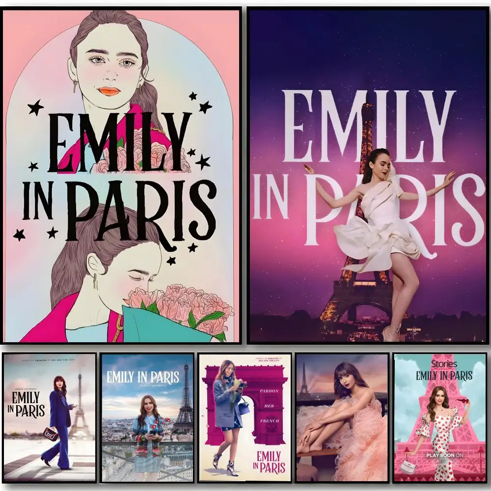 Romantic Comedy Movie E-Emily in Paris Poster HD art sticky wall waterproof home bedroom bar aesthetic decoration