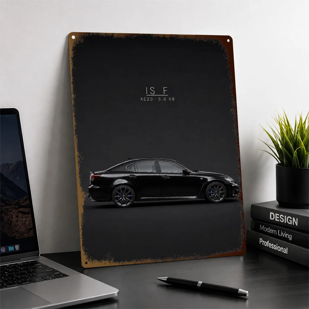 Japan IS F XE20 Obsidian Black Minimal Side Profile Sports Sedan Aluminum Poster Personalized Metal Sign Wall Art For A Garage