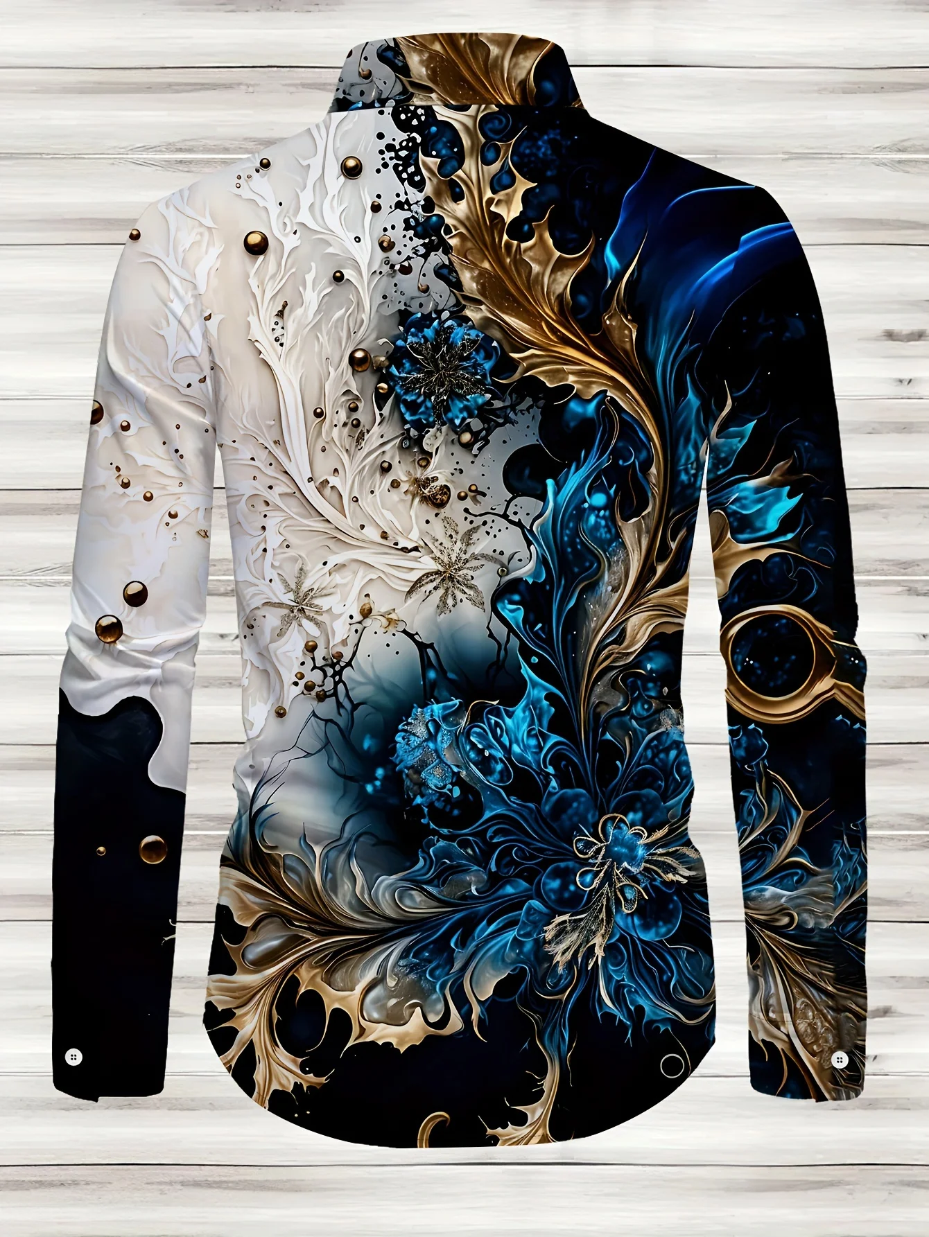 Men's casual long-sleeved shirt, unique printed polyester, machine washable, opaque, spring and autumn outdoor