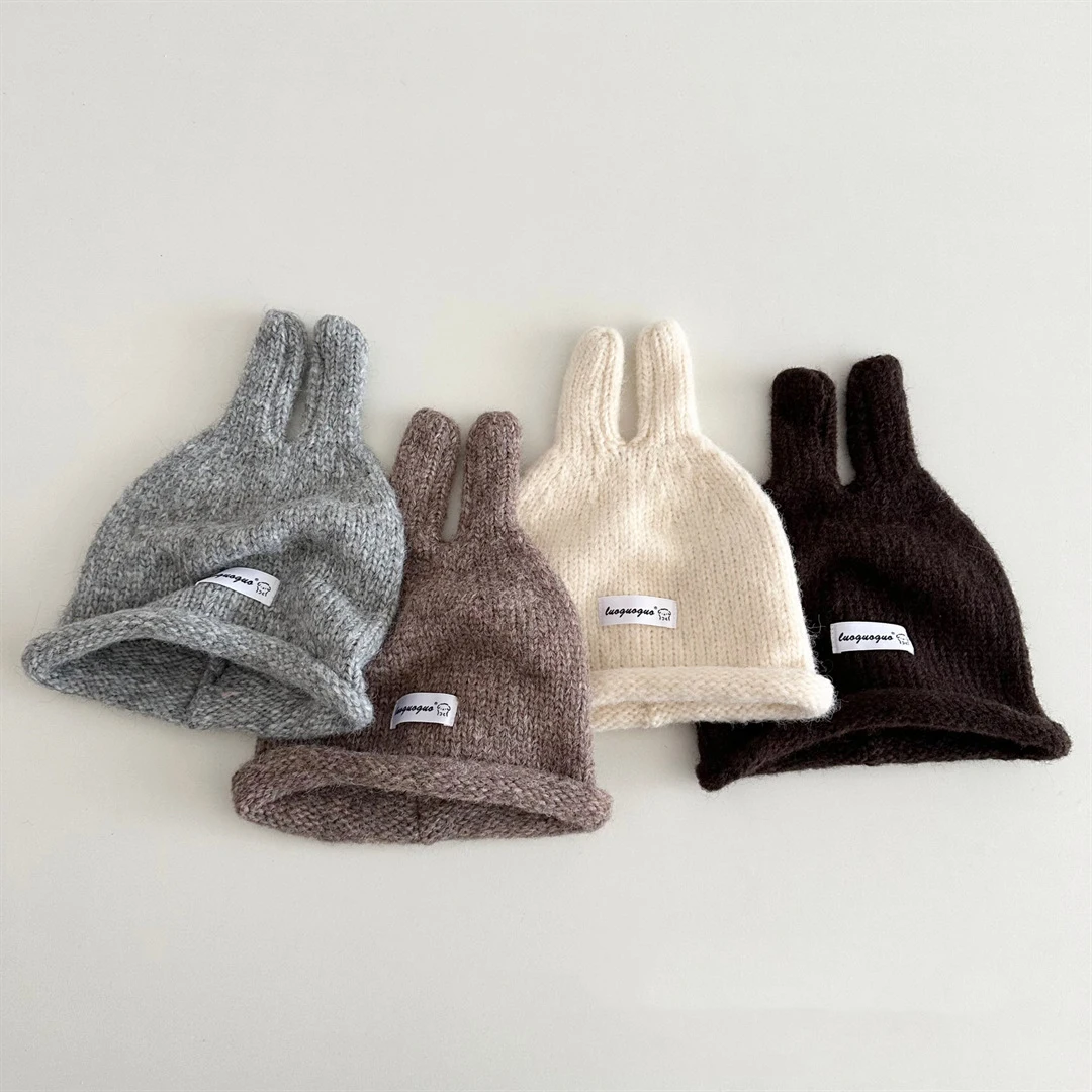 

Cute Knitted Baby Beanie Autumn Winter Woolen Warm Kids Hat Children Boys Girls Windproof Outdoor Ear Protection Pullover Cap