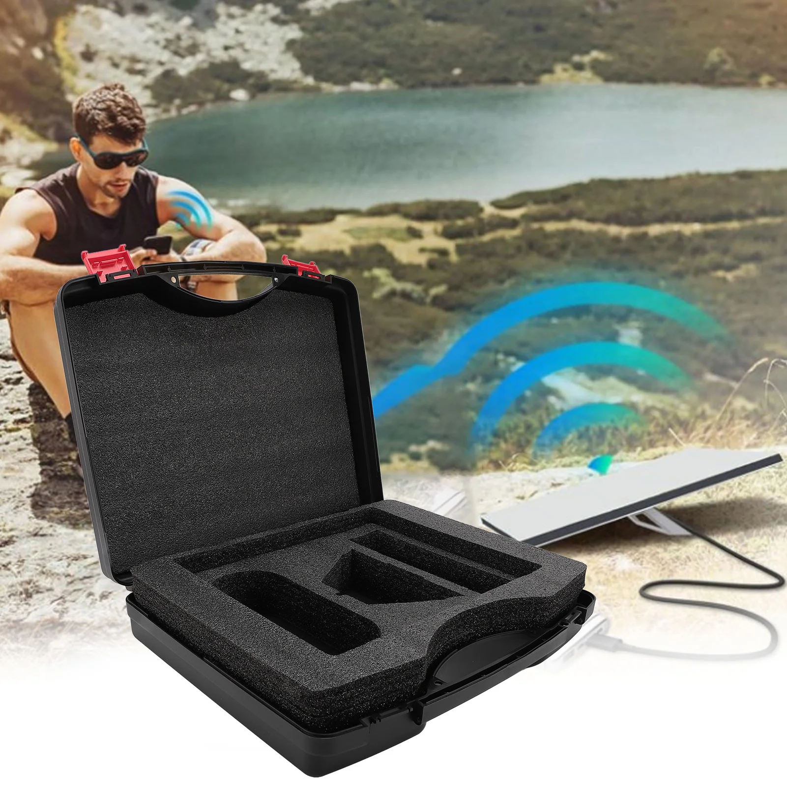 

Water Resistant Satellite Hard Case for Adapter Cable Kickstand Power Supply Accessories Travel Handle Case for Outdoor Camping