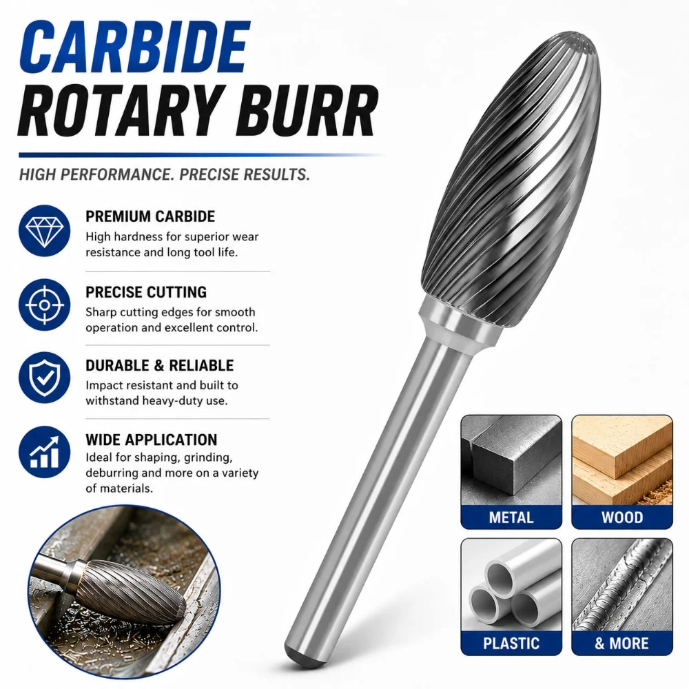 H-type rotary file Tungsten Carbide Rotary Burr Egg Oval Shape Double Cut 6mm Shank Rotary File for Metal Deburring Wood Carving