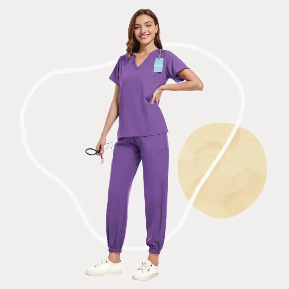 Damski zestaw medyczny do pielęgnacji, 11 kolorów, dekolt w serek, spodnie dresowe, strój dla lekarza, pielęgniarki, do salonu kosmetycznego, kliniki, komplety medyczne.