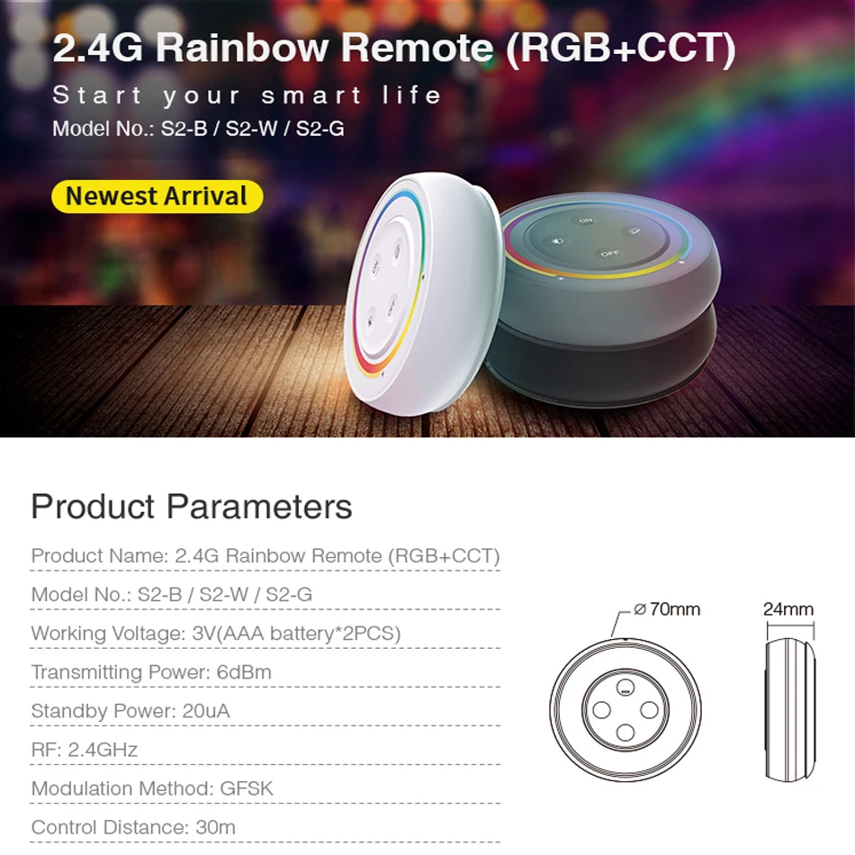 2.4G Regenboog Remote Rgbcct Led Controller Ronde Wit/Zwart/Grijs Dimmer Voor Milight Rgb + Cct Led gloeilamp Lamp Controle Miboxer