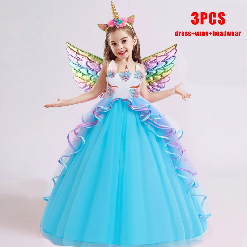 

Elegant Colorful Unicorn Girls Dress Carnival Cosplay Unicorn Party Birthday Princess Dress for Girl Halloween Christmas Costume