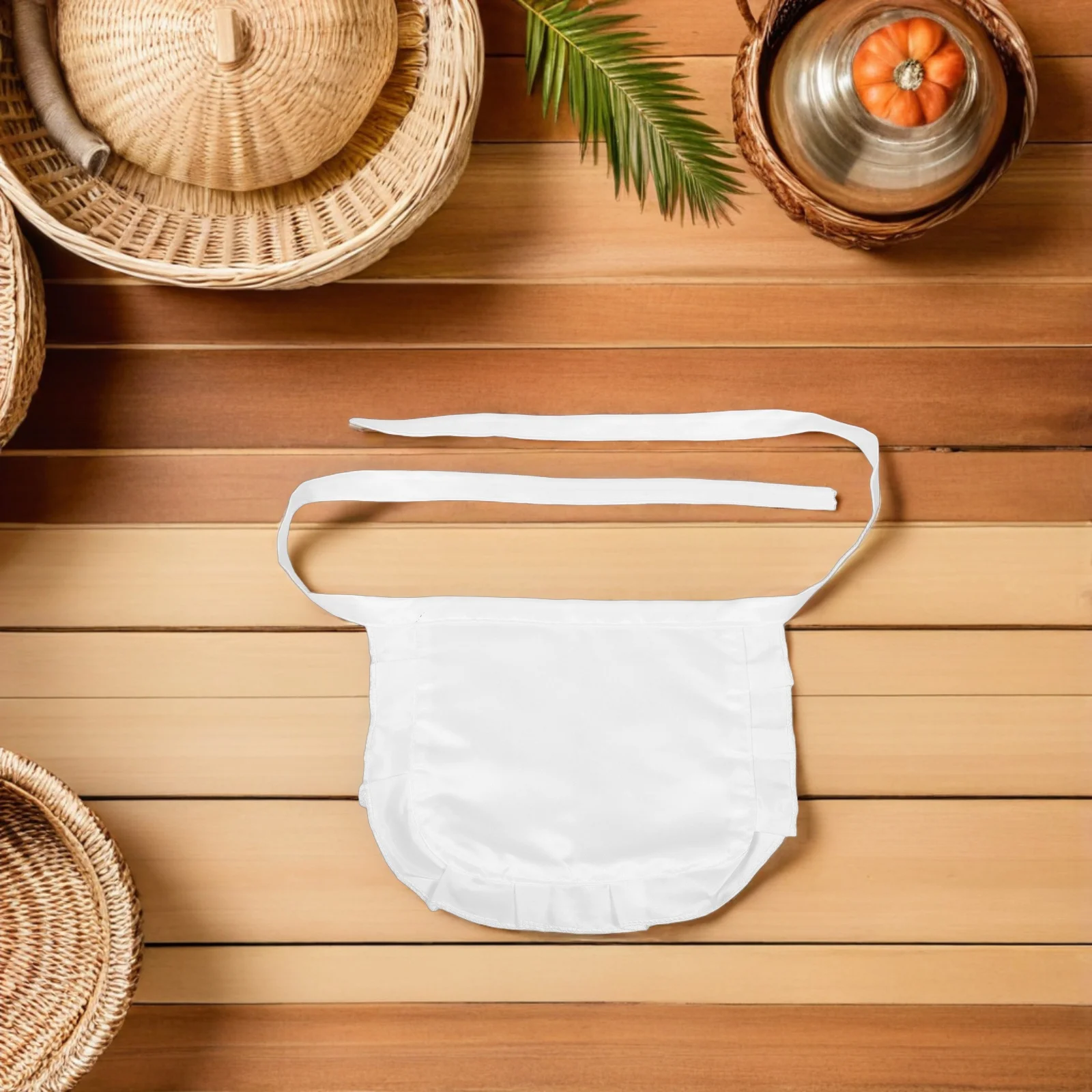 Witte taille schort met lange riem - gegolfde halve schort voor dames - meid cosplay kostuumaccessoire voor keukenserverfeest