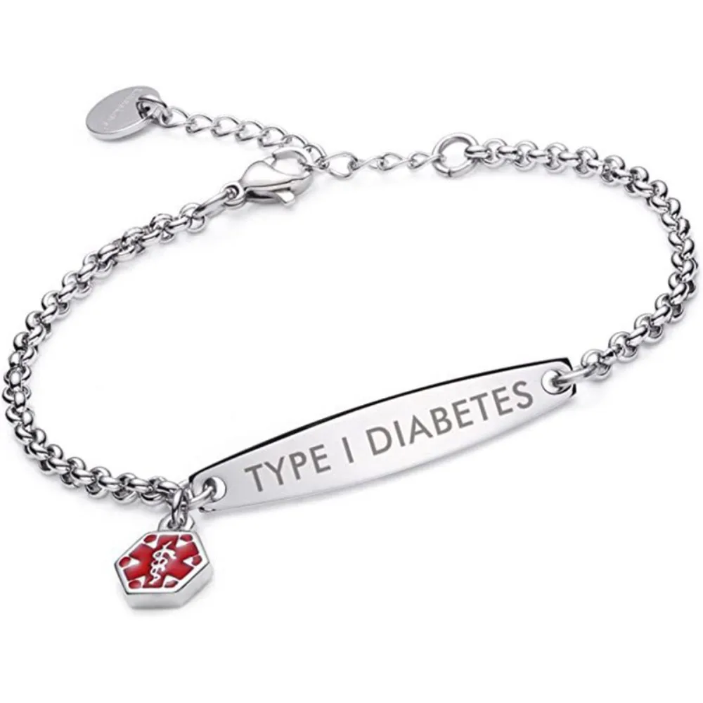 Men and Women's Fashion Simple Stainless Steel Medical Warning Bracelet Identity Bracelet Type 1 Diabetes Blood Thinner Jewelry