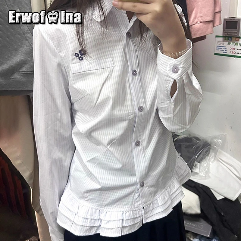 Erwofeina Preppy Style Striped Shirts And Blouses Women's Clothing Long Sleeve Spring Autumn Tops Chic Korean Fashion Shirt Y2k