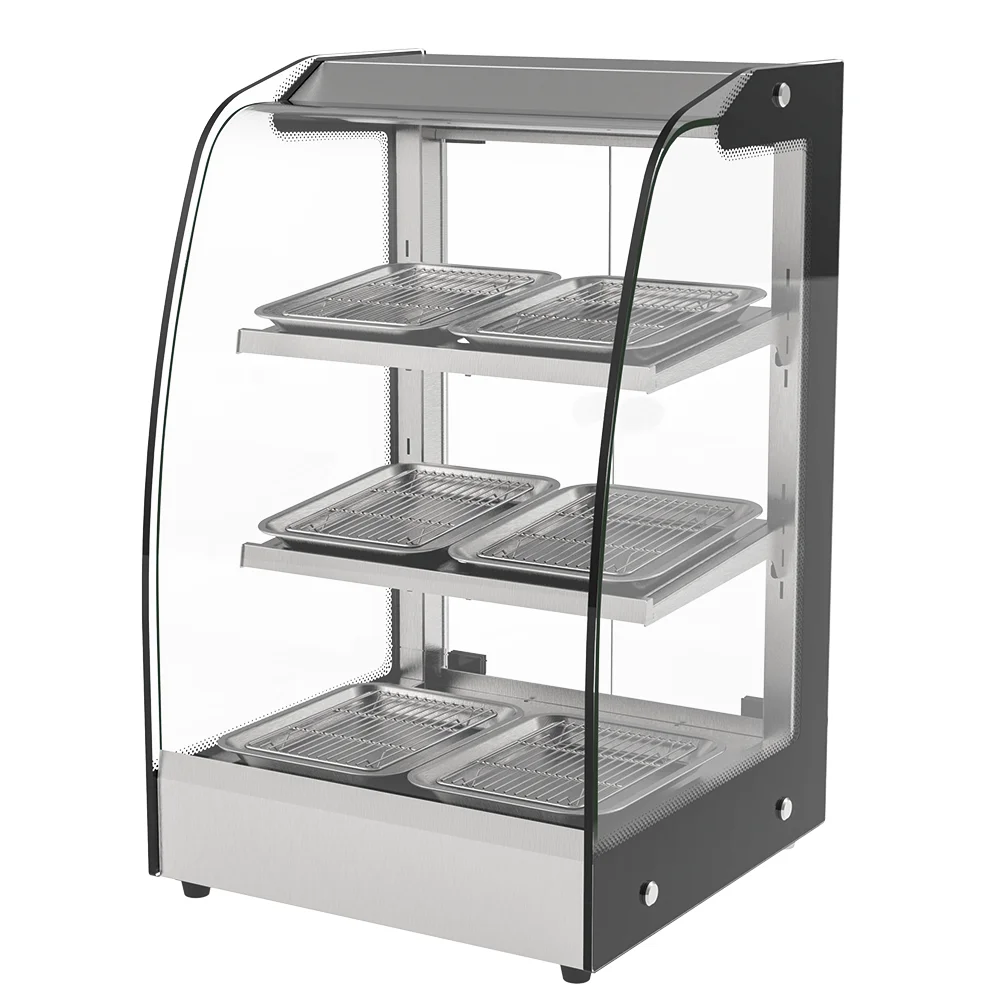 Commercial Curved Glass Counter In Standing Pastry Burger Hot Hot Dog Chicken Mini Food Warmer Display Case