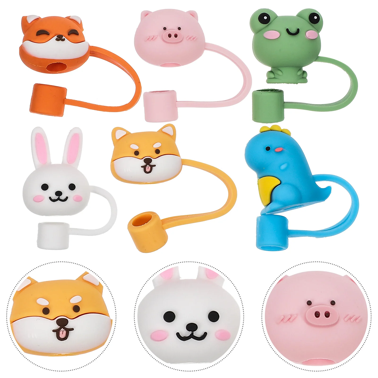 

6 Pcs Animal Straw Set Covers Shot Disposable Silicone Stopper Silica Gel Reusable Drinking Tips Child