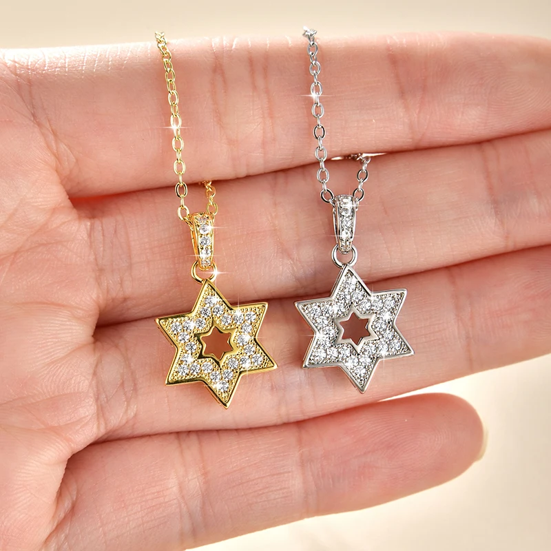 

Sparkling Cubic Zirconia Six-pointed Star Pendant Necklace for Women Link Jewelry for Daily Wear & Gifts