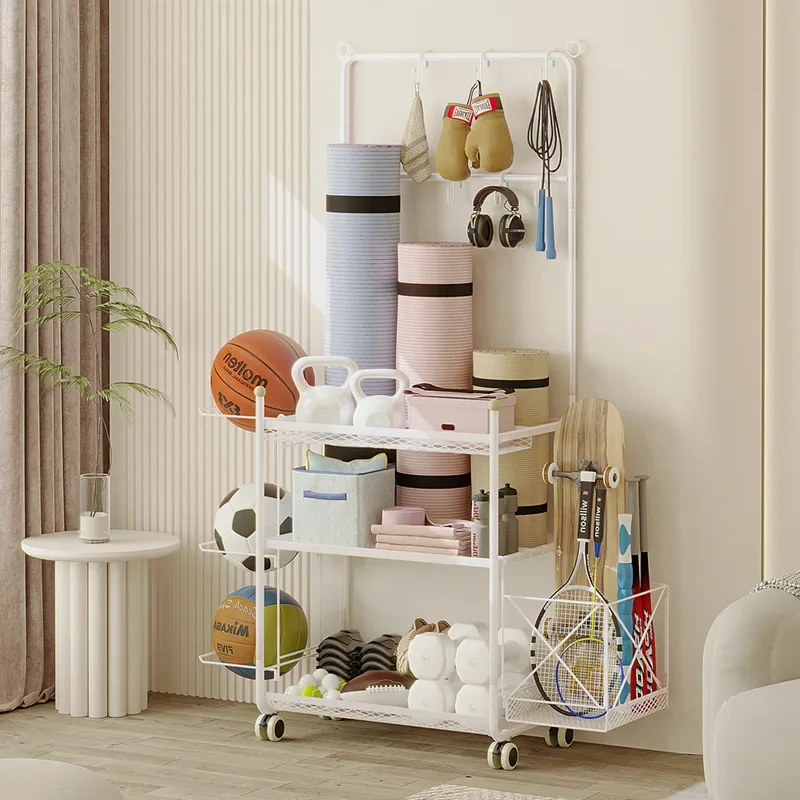 

Versatile Sports Equipment Display Stand Multi-Layer Organizer Shelf Mobile Toy Storage Rack for Convenient and Organized Spaces