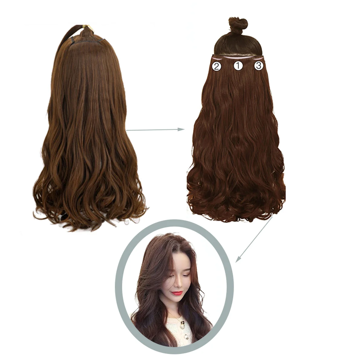 A72Z 65cm Thickened Three-Piece Wig Set Large Wavy Long Curly Wig High Temperature Hair Wire Wig Light Brown Long Wavy Roll A