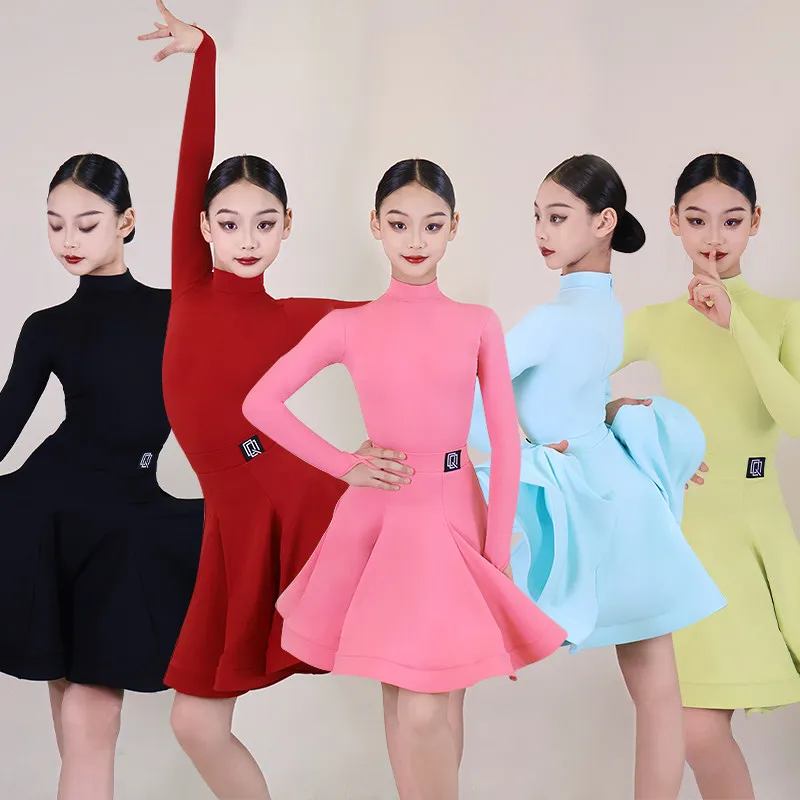 

6 Colors Children Ballroom Dance Competition Costume Girls Latin Dance Professional Dress Kids Performance Dance Clothes SL15159