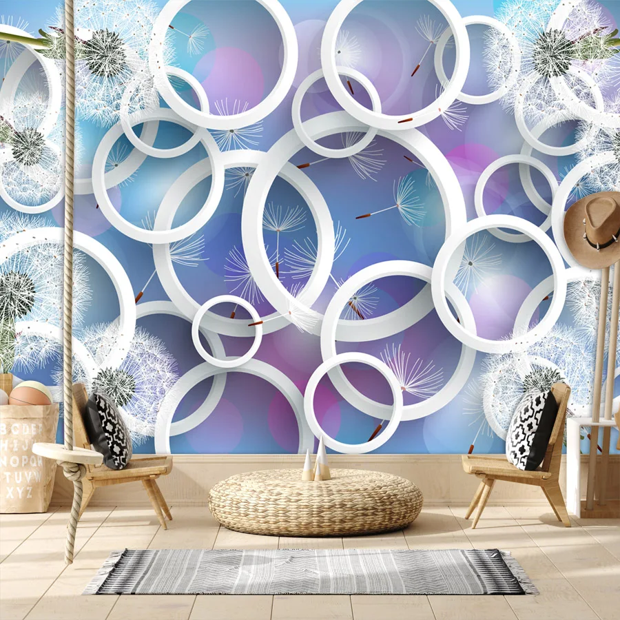 

Removable Peel and Stick Optional Wallpapers for Living Room Dandelion Floral Circle TV Contact Wall Papers Home Decor Panels