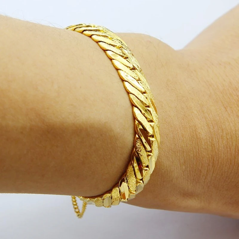 Wholesale 24k Gold Gp 12mm Width Men\'S Bracelet / Bangle 19.5cm,Fashion Pure Gold Color Men Jewelry Bracelet Lower Price