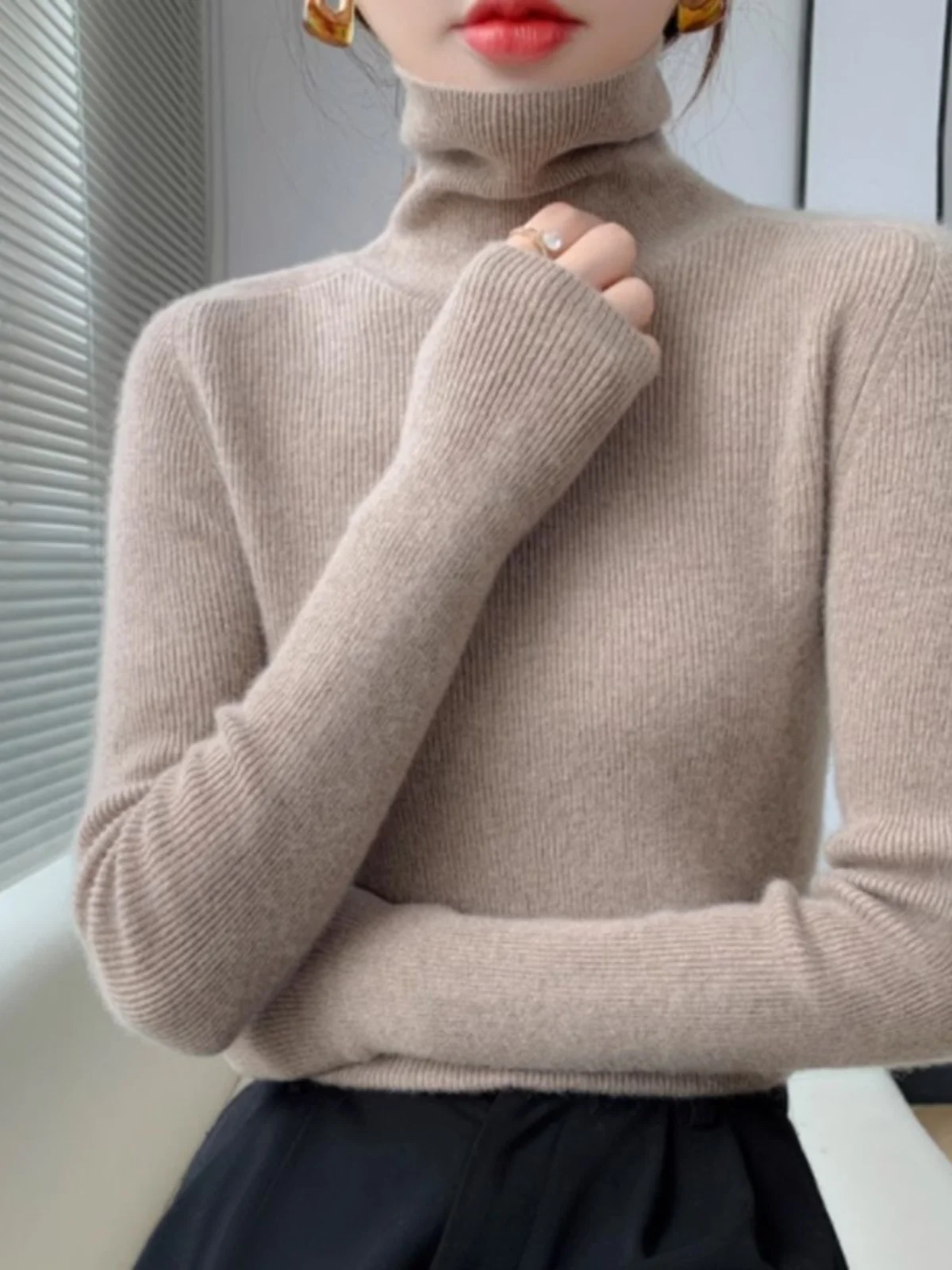 White Pile Collar Turtleneck Inner wear Bottoming Shirt Women Autumn and Winter Thickened Warm Angora Sweater Knit Slim fit Top