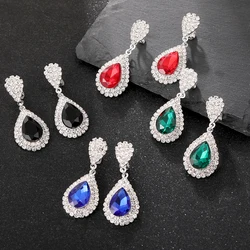 Fashion Jewelry Ladies Water Drop Crystal Clip Earrings for Women Trendy Rhinestone Dangle Earring Girl Party Jewelry