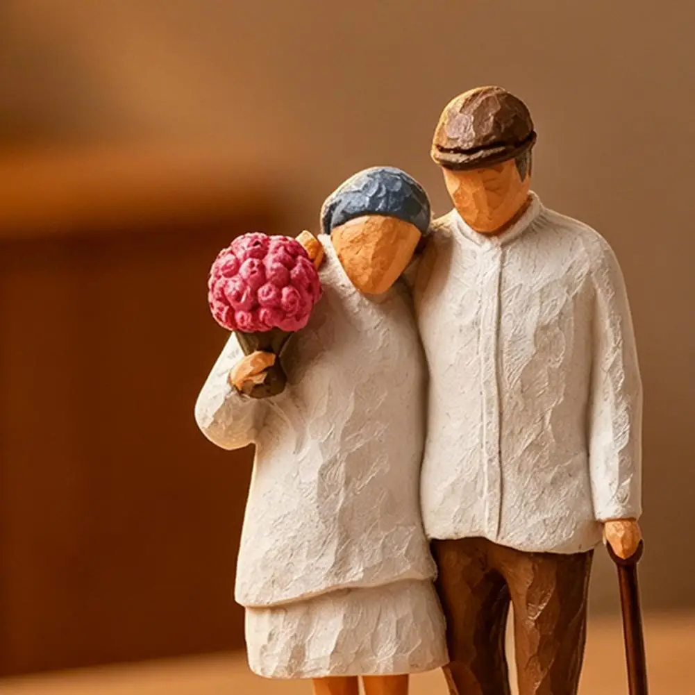 2026 3D Printed Elderly Couple Figurines, Old Couples Ornament with Wood Carving Texture, Romantic Hugging Old People Statue for